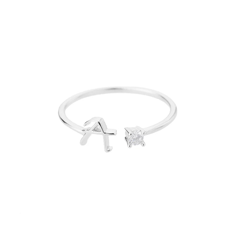 Mini Zircon A-Z Letter Initial Rings For Women Gold Color Adjustable Stainless Steel Ring Wedding Finger Jewelry